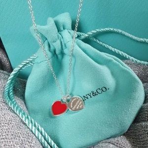 Tiffany red double heart tag pendant necklace